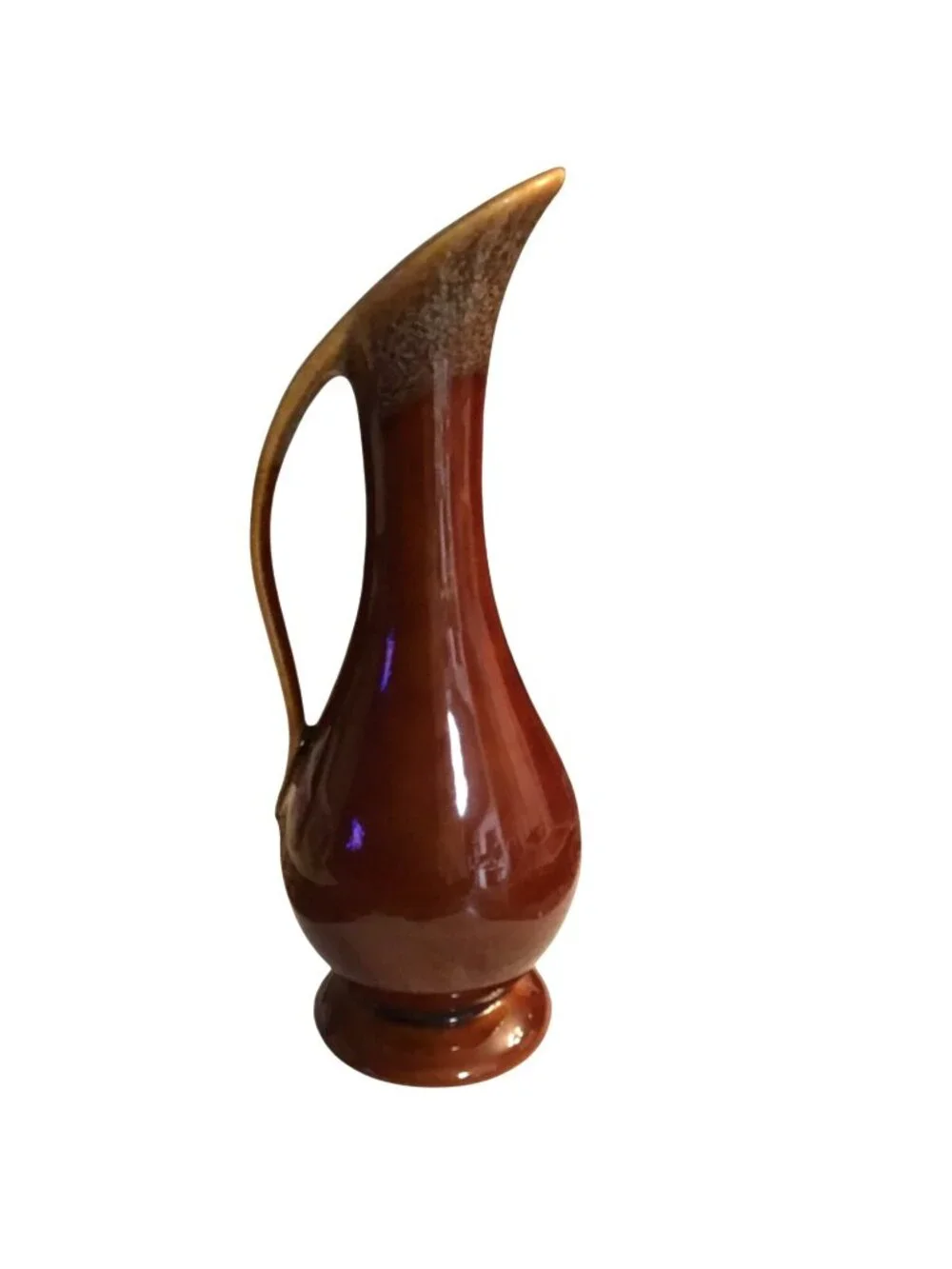 Vintage MCM Dalton USA Brown Drip Glaze Ceramic Ewer Vase With Handle